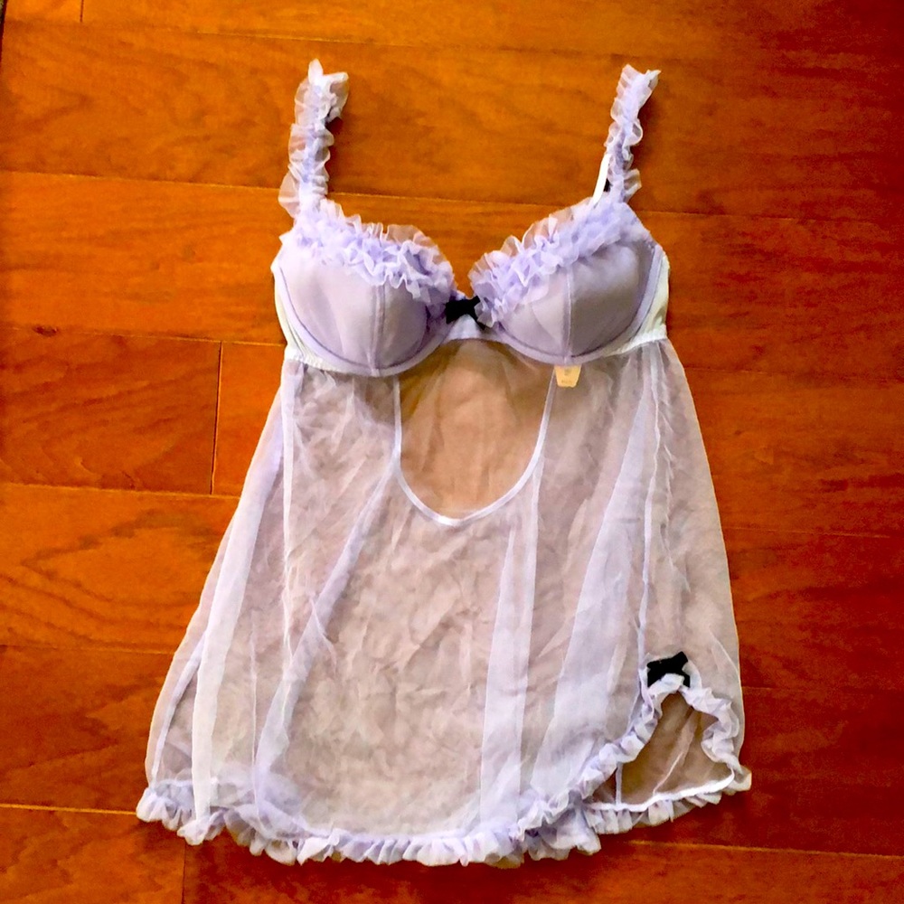 NWT Victoria Secrets Lingerie Gown 36C Lavendar Purple Lilian Sheer Pishup